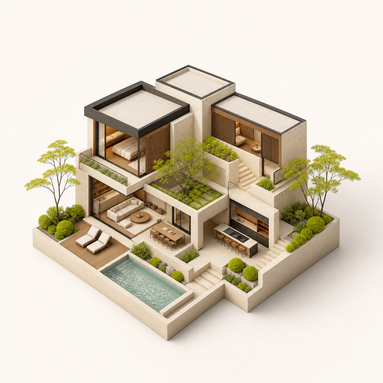 Modelo 3D de vivienda contemporanea